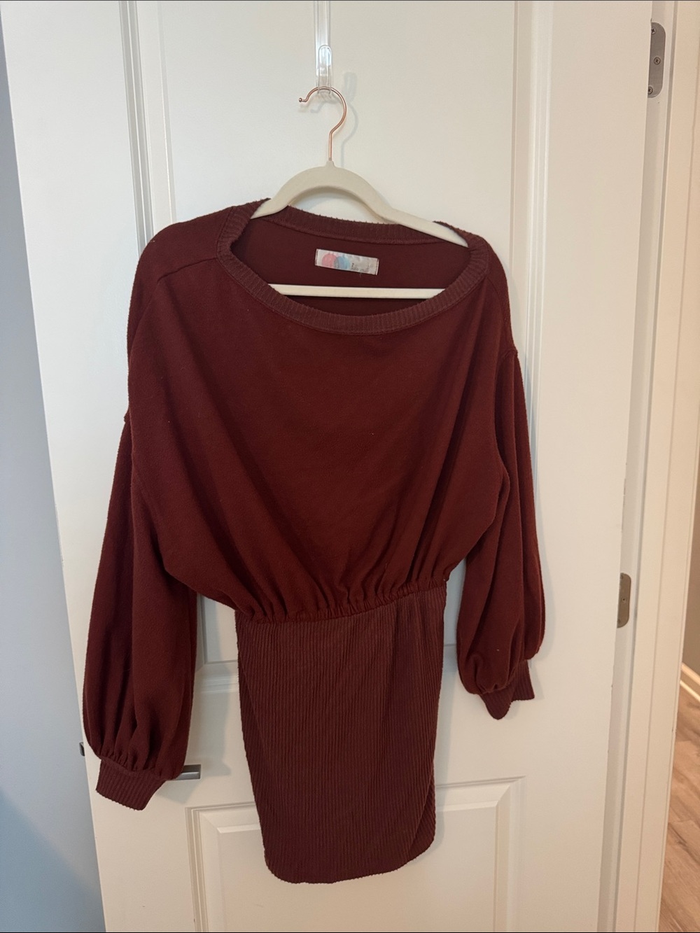 Free People Long Sleeve Ruched Waist Dress - Burgundy